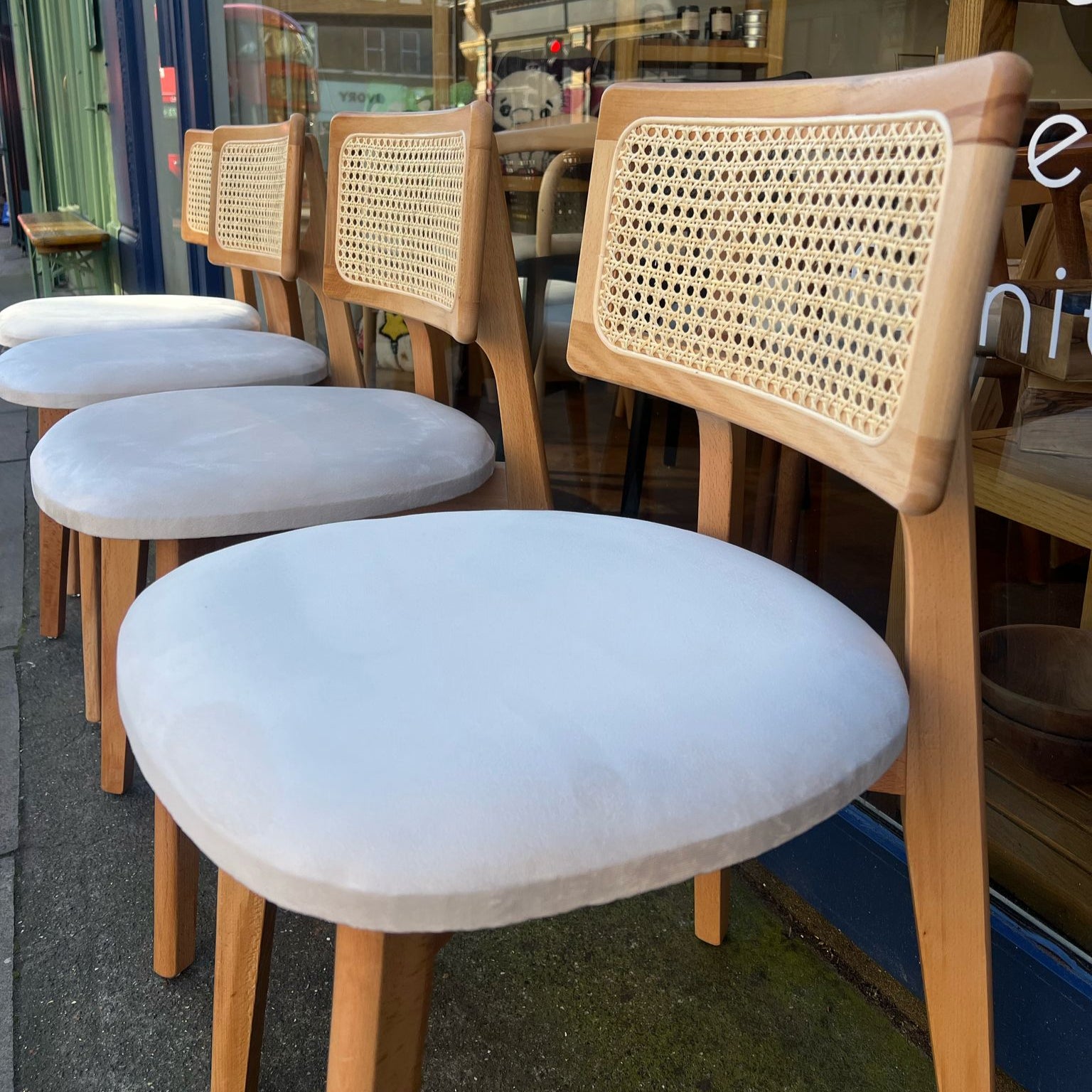 Wood Rattan Set of 4 Dining Chairs, Natural