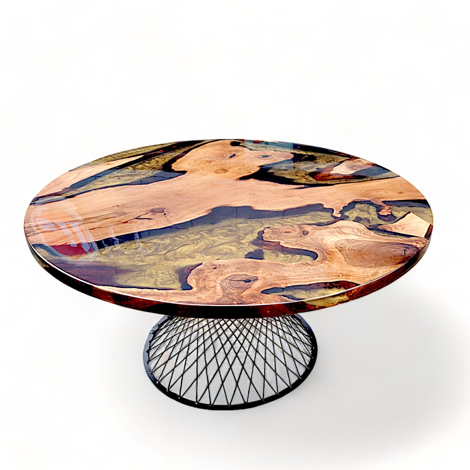 Round Gold Epoxy Resin River Table with Metal Leg