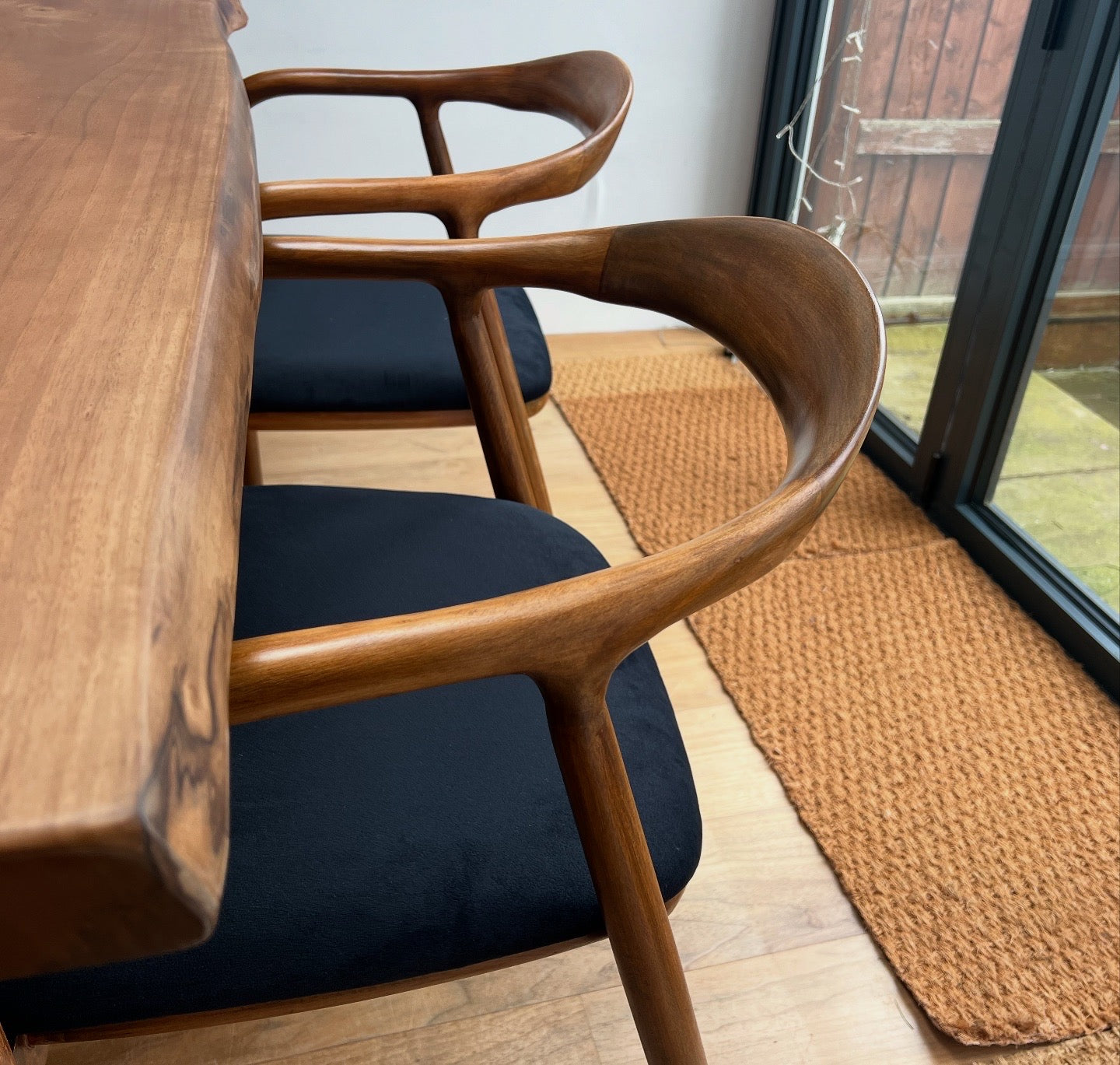 Live Edge Walnut Table and Midcentury Chair Set