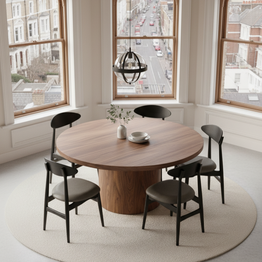 Oslo Scandinavian Dining Chair – Black Wood & Leather Upholstered Seat