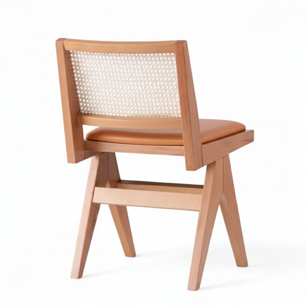 Pierre Wooden Rattan Light Oak Dining Chair with Tan Leather Seat
