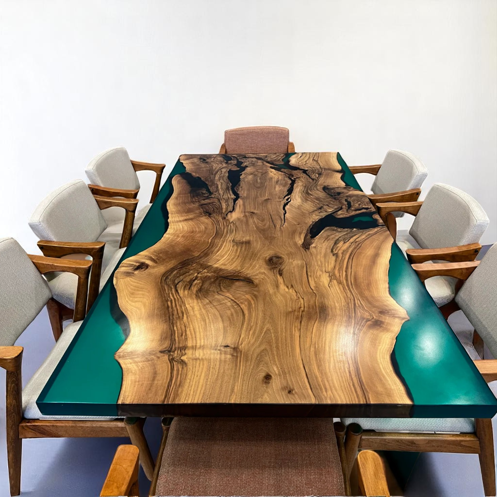 Green Epoxy Dining Table - Green Resin River Table
