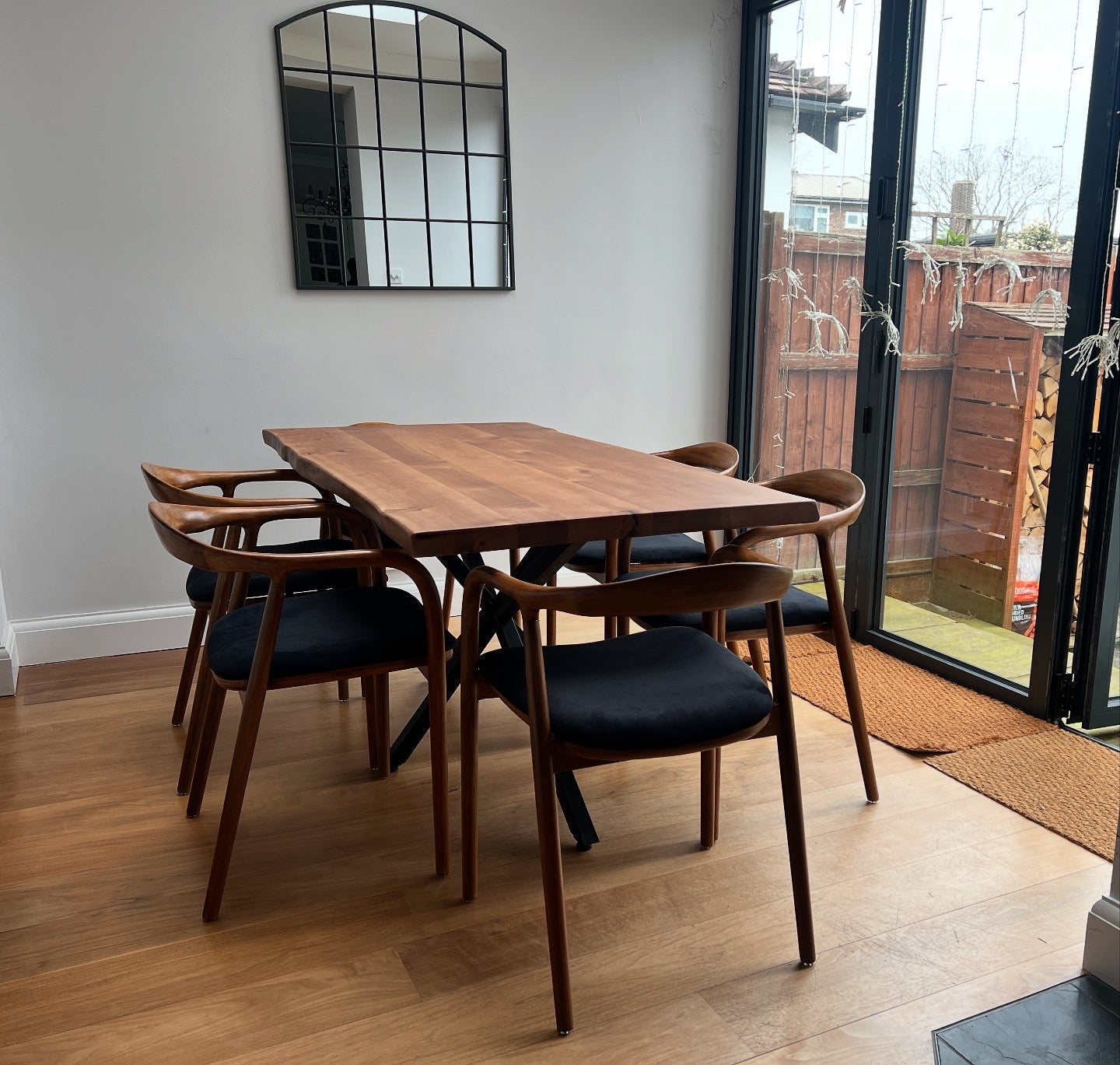 Live Edge Walnut Table and Midcentury Chair Set