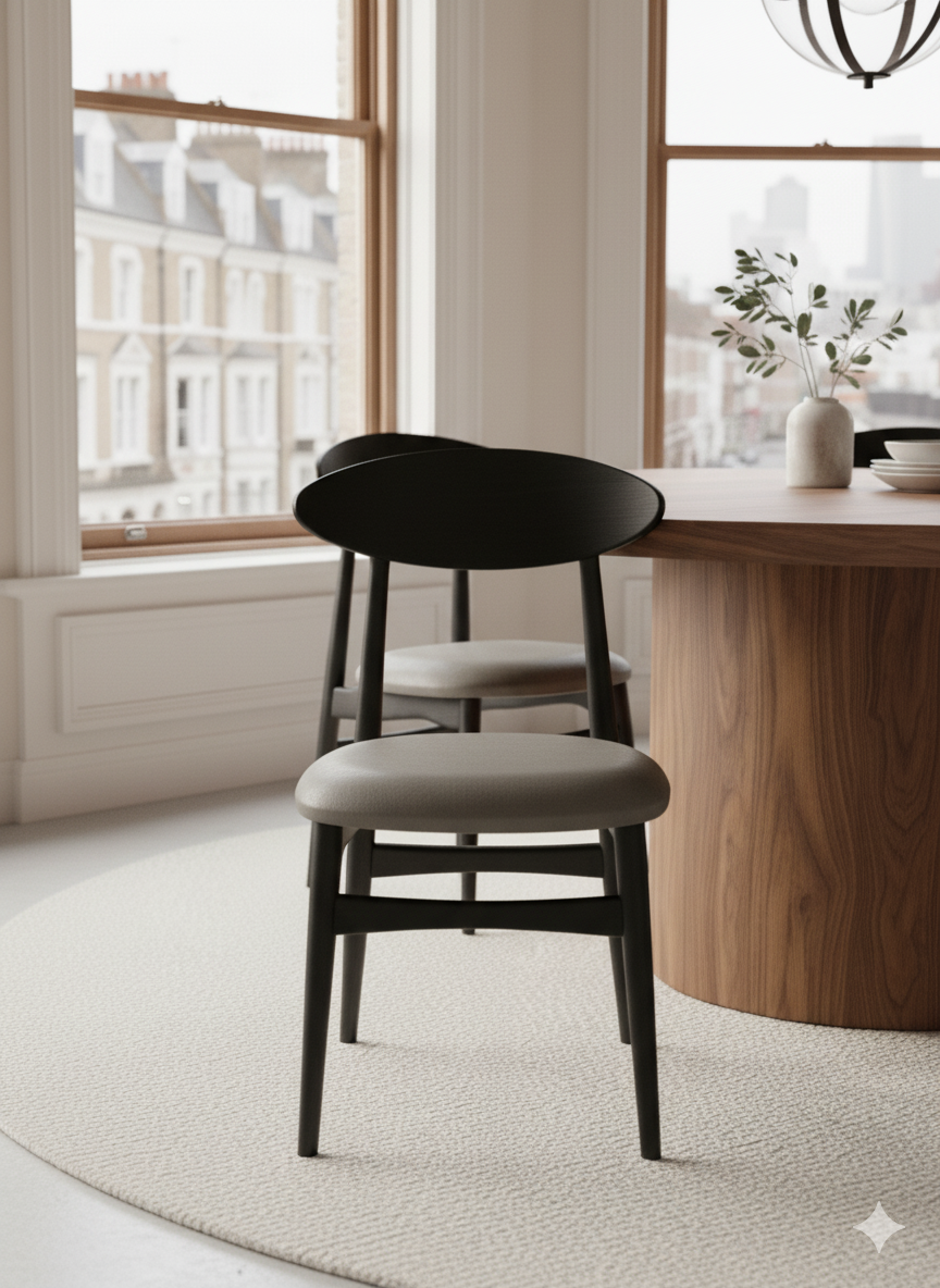 Oslo Scandinavian Dining Chair – Black Wood & Leather Upholstered Seat