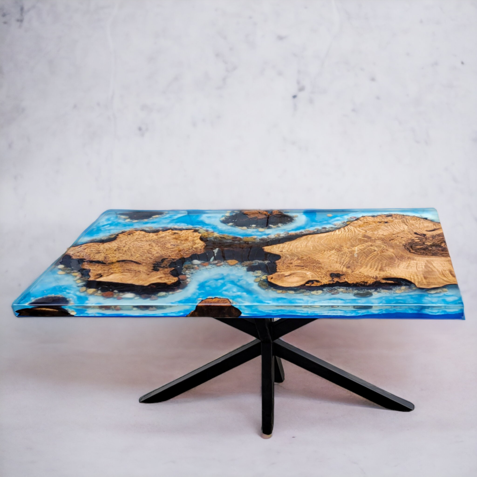 Blue Island Epoxy Walnut Resin River Live Edge Table