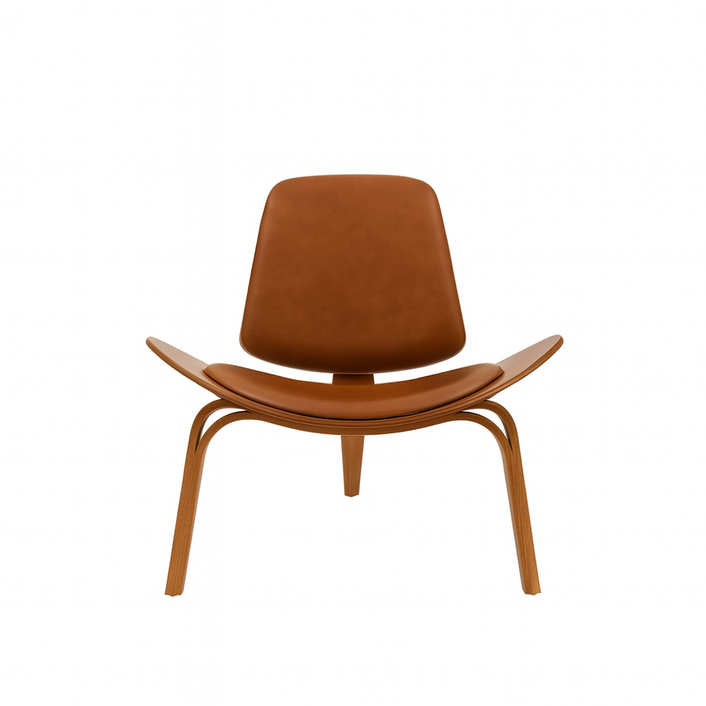Shell Chair with Brown Leather Fabric