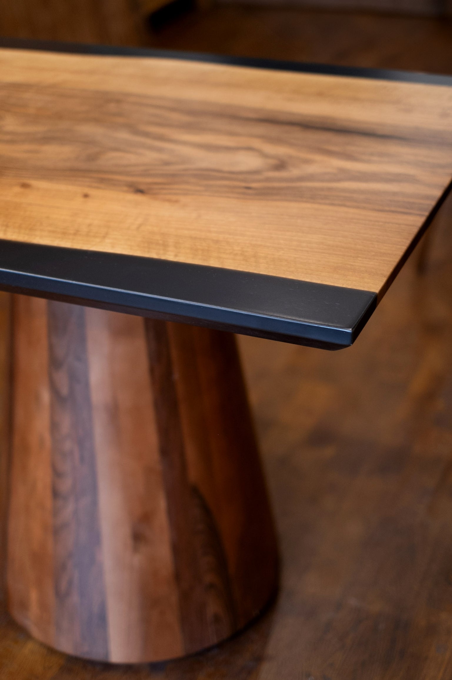 One Piece Walnut Black Epoxy Resin Conference Table