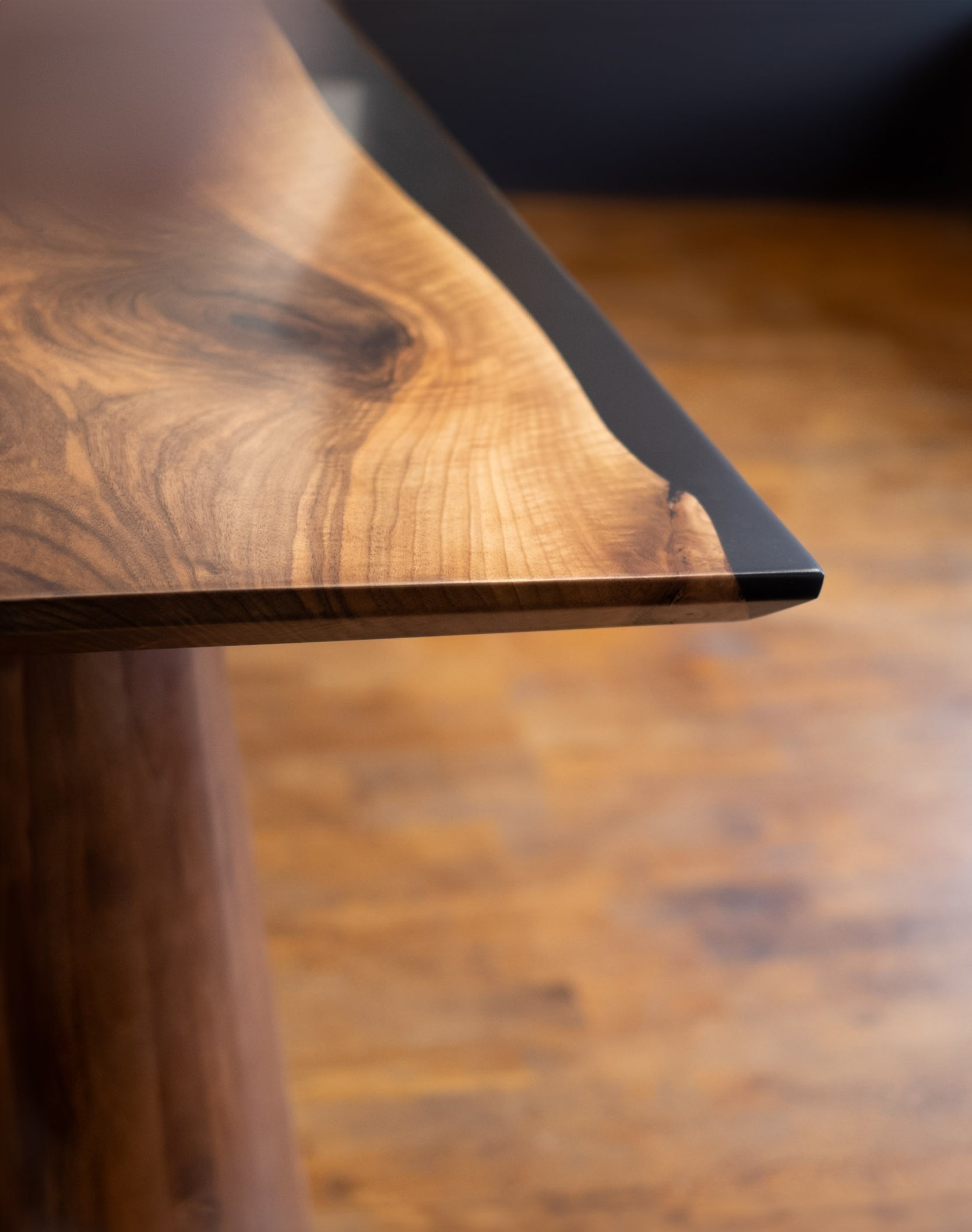 One Piece Walnut Black Epoxy Resin Conference Table