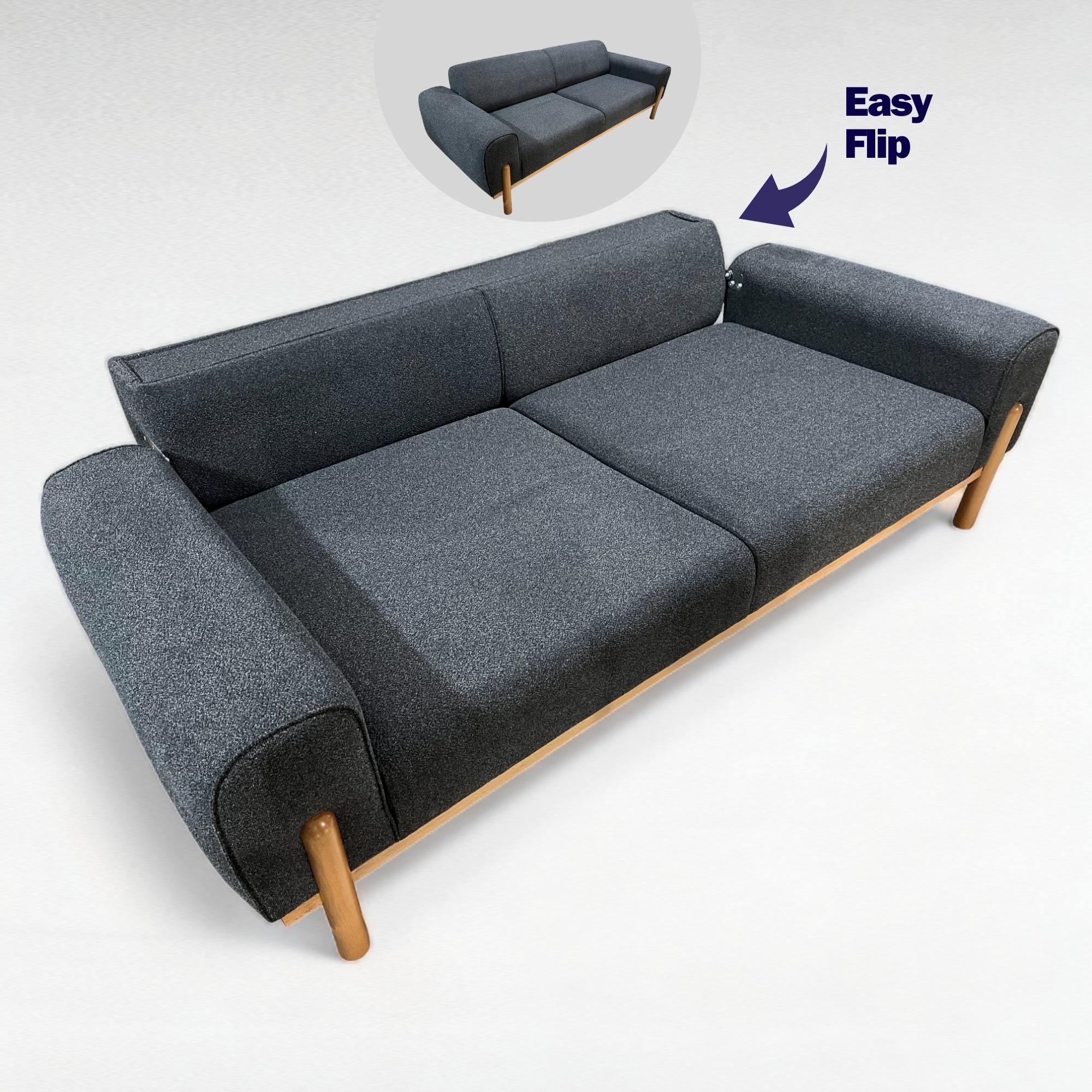 3 Seater Large Sofa Bed with Wooden Legs with Easy Flip Mechanism