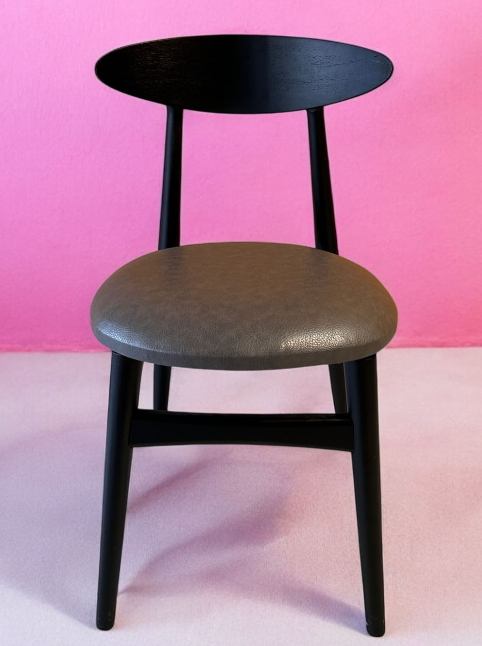 Oslo Scandinavian Dining Chair – Black Wood & Leather Upholstered Seat