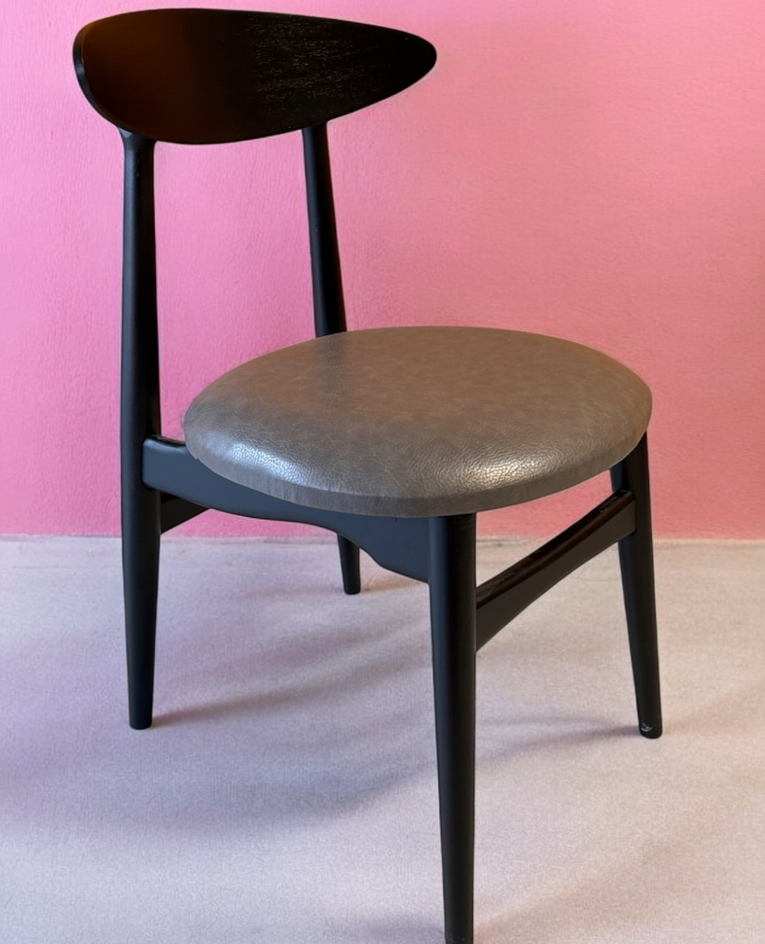 Oslo Scandinavian Dining Chair – Black Wood & Leather Upholstered Seat