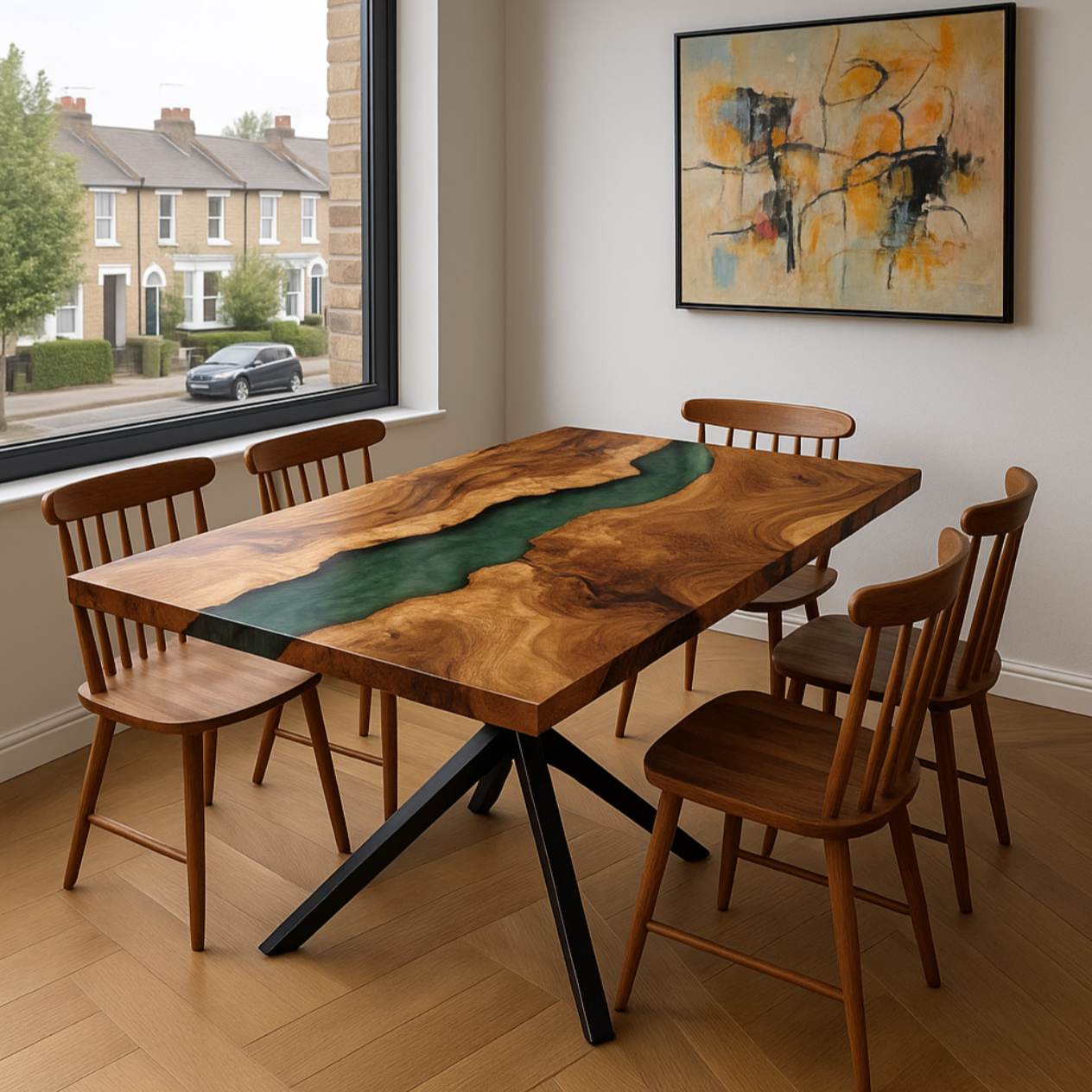 Green Resin River Walnut Epoxy Table