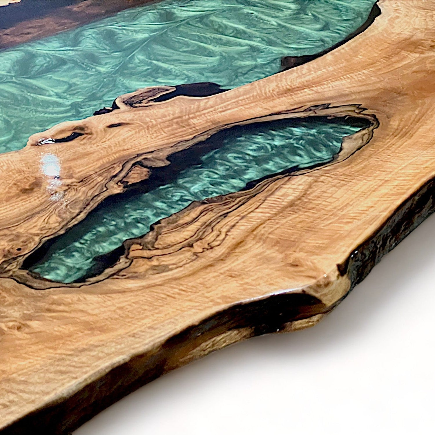 Green Epoxy Resin River Natural Walnut Live Edge Table
