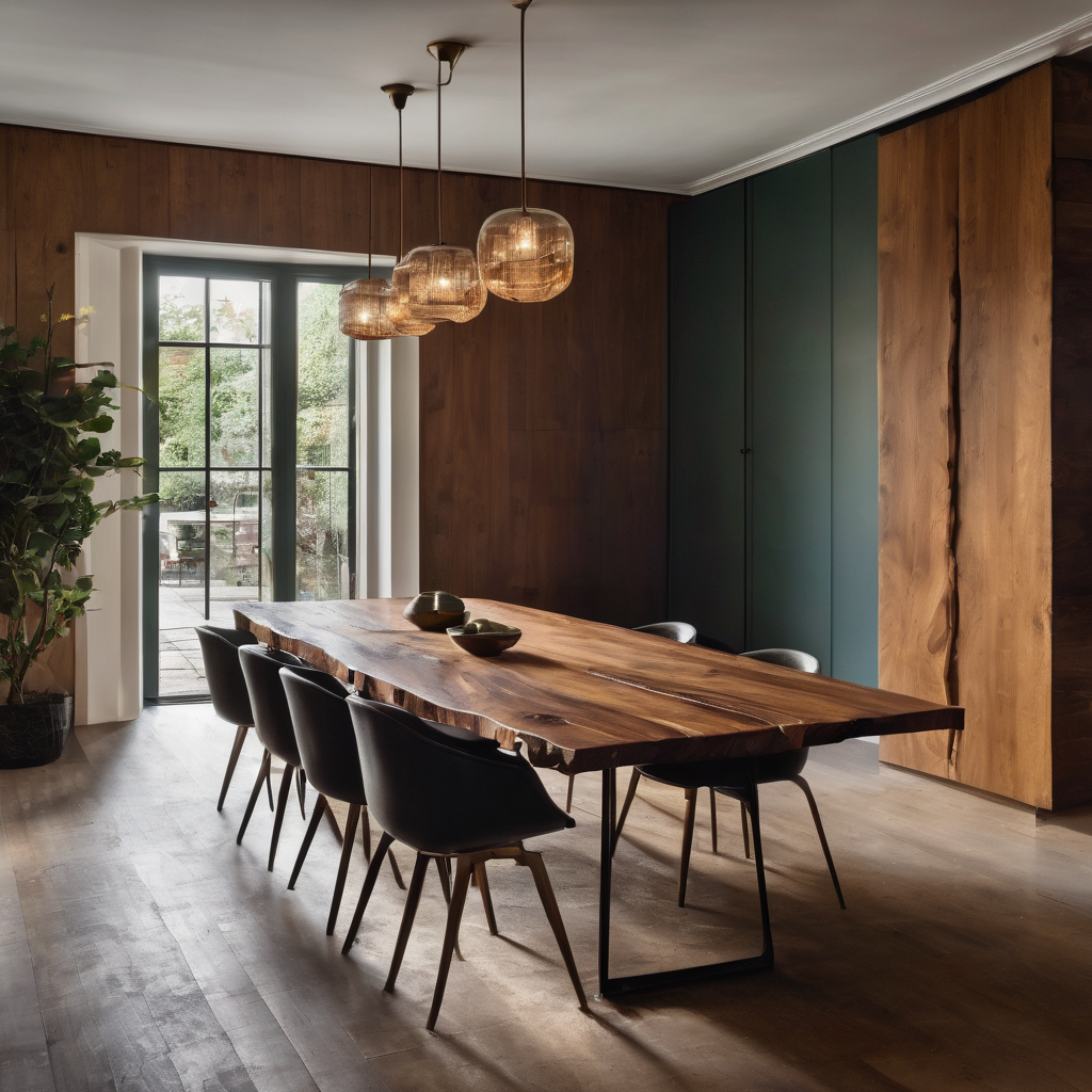 Live Edge Walnut Dining Table with Metal Legs | 6 or 8 or 10 Seater Industrial Design Walnut Table