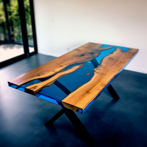 Transparent Blue Resin River Walnut Epoxy Table | Conference Room Table