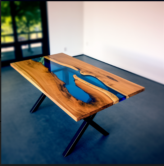 Transparent Blue Resin River Walnut Epoxy Table | Conference Room Table