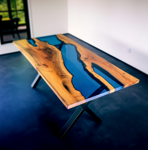 Transparent Blue Resin River Walnut Epoxy Table | Conference Room Table