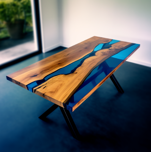 Transparent Blue Resin River Walnut Epoxy Table | Conference Room Table