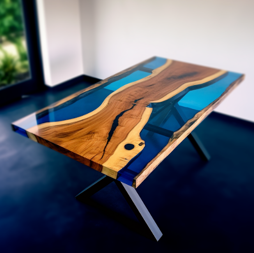 Transparent Blue Resin River Walnut Epoxy Table | Conference Room Table