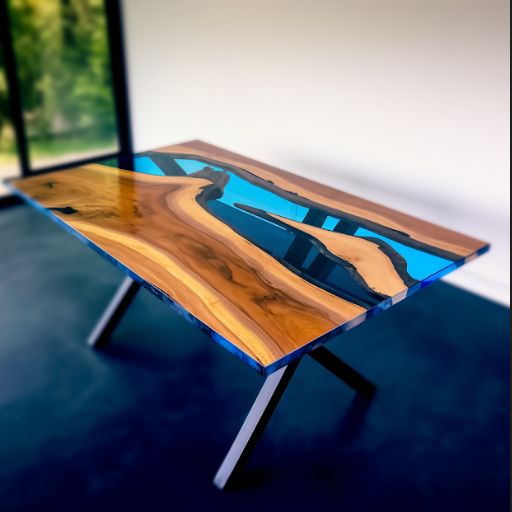 Transparent Blue Resin River Walnut Epoxy Table | Conference Room Table