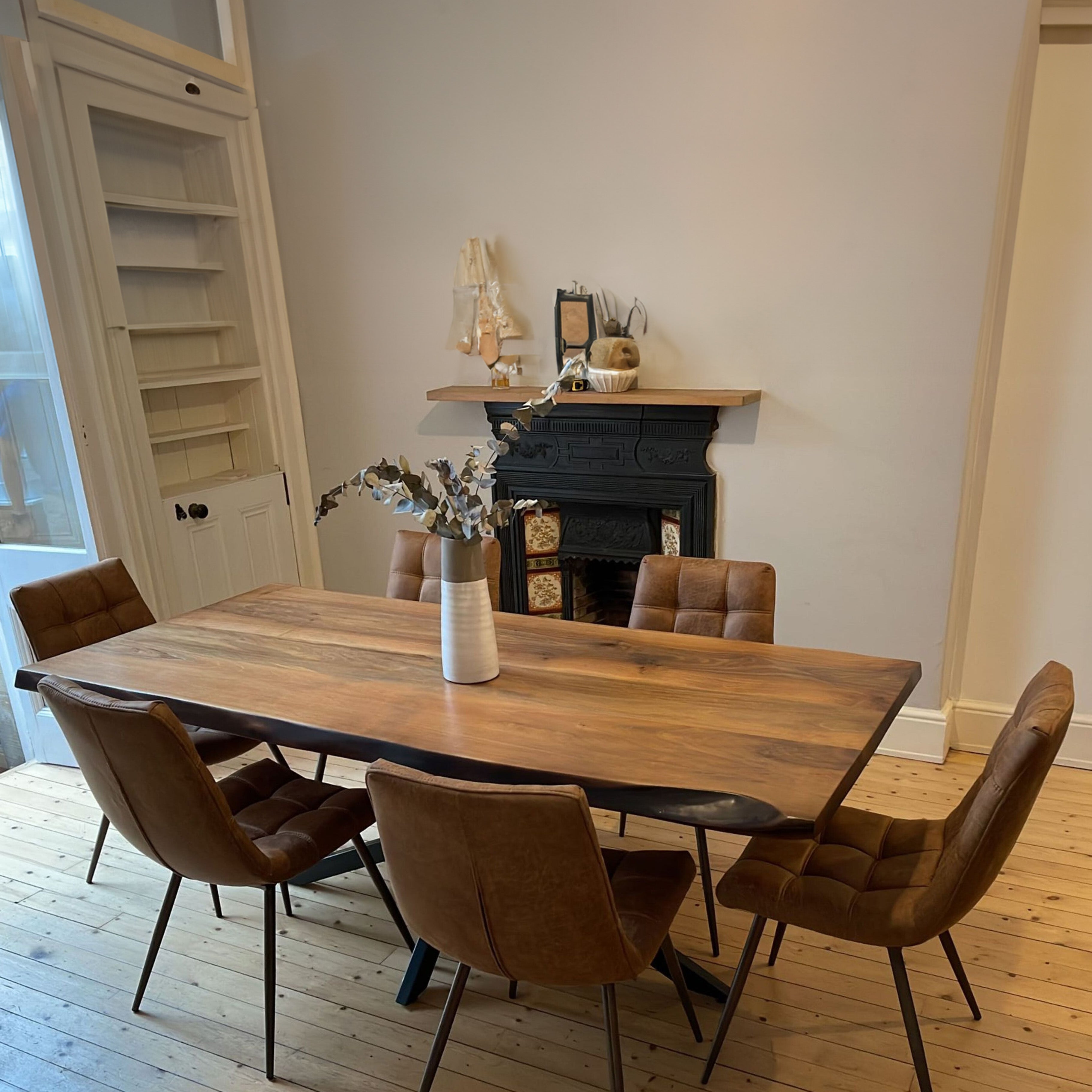 Live Edge Walnut Dining Table with Metal Legs | 6 or 8 or 10 Seater Industrial Design Walnut Table