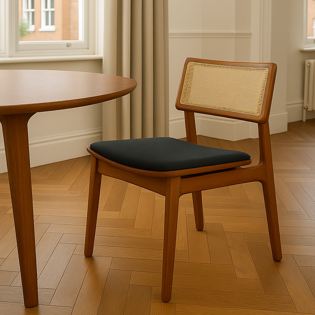 Mid-Century Modern Rattan and Wooden Dining Chair