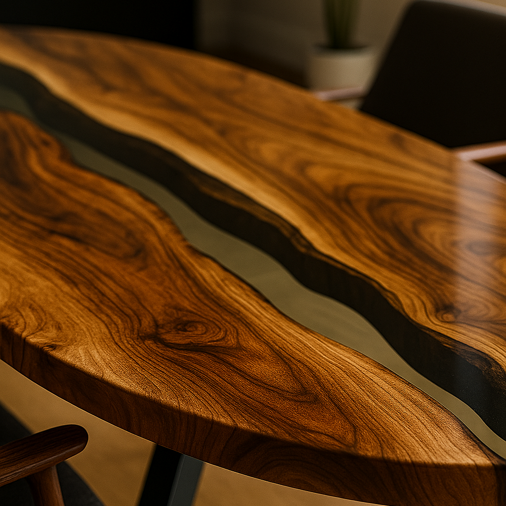 Oval Ellipse Walnut Transparent Epoxy Conference Table