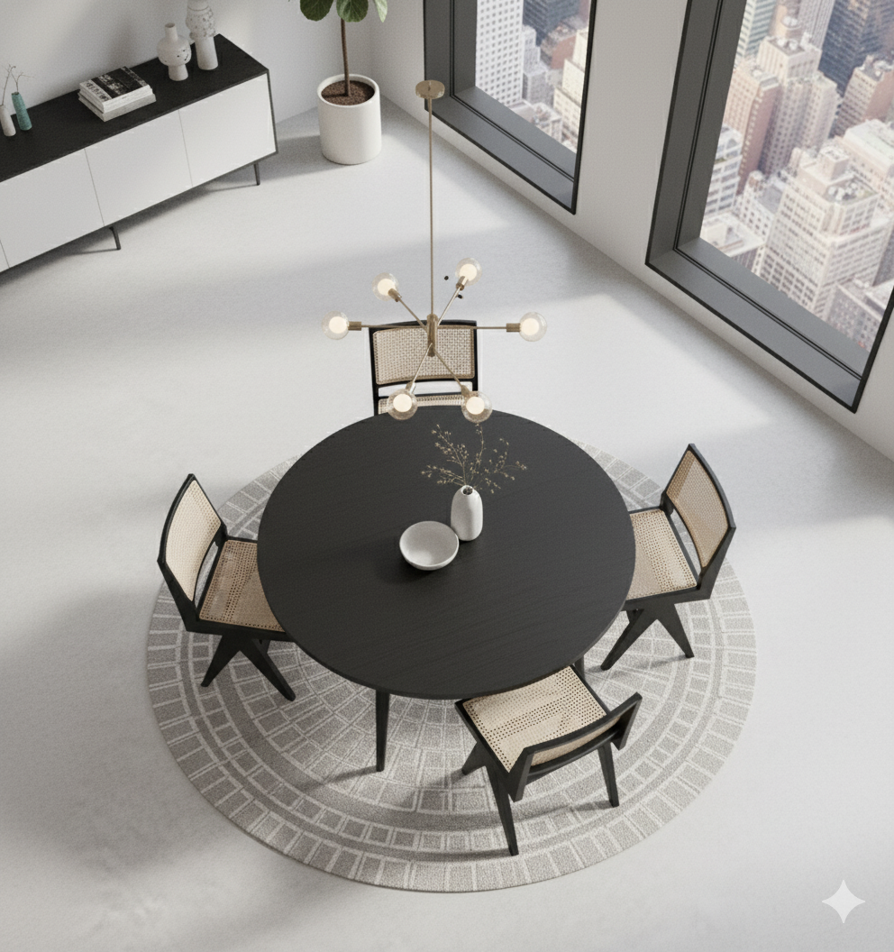 Pierre Black Wooden Natural Rattan Dining Chair