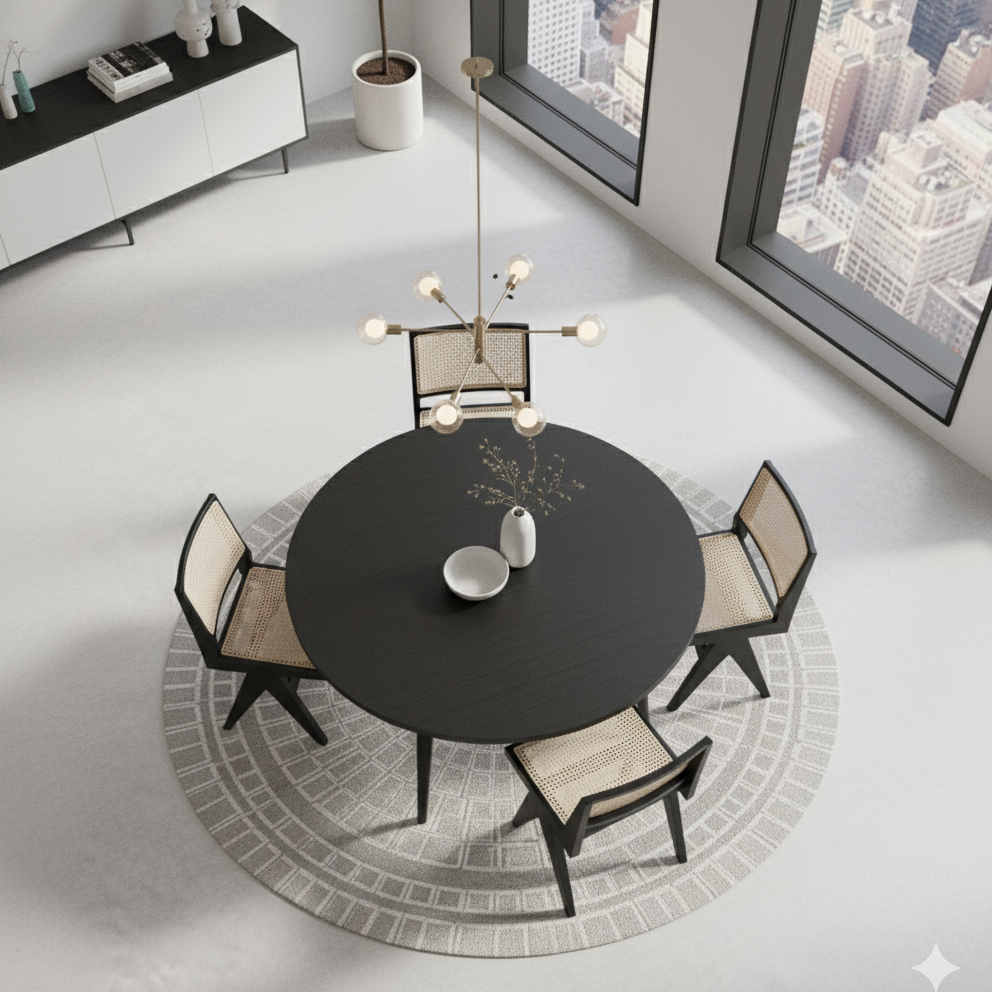 Pierre Black Wooden Natural Rattan Dining Chair