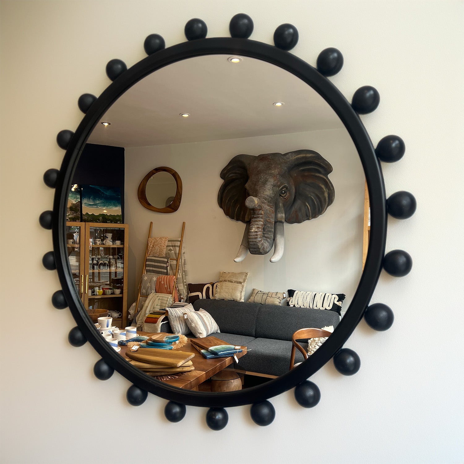 Black Wood Circle Mirror