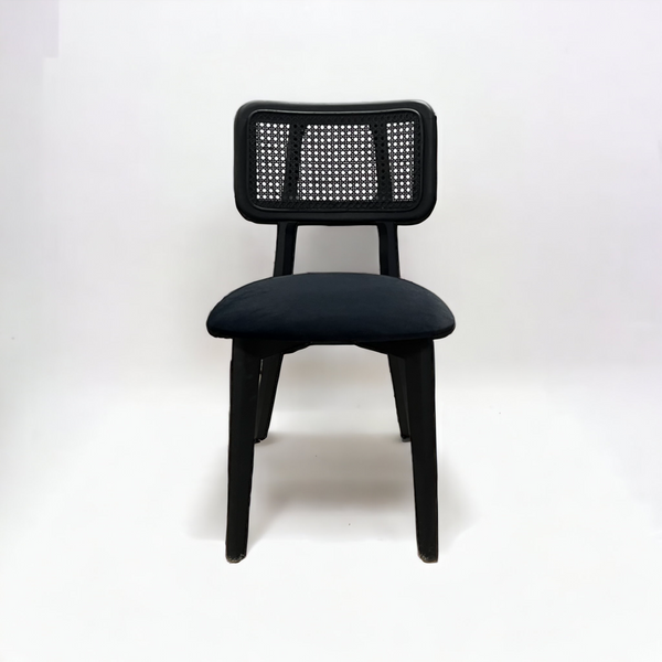 Black Wood Rattan Dining Chair with Upholstered Seat – The Industrial