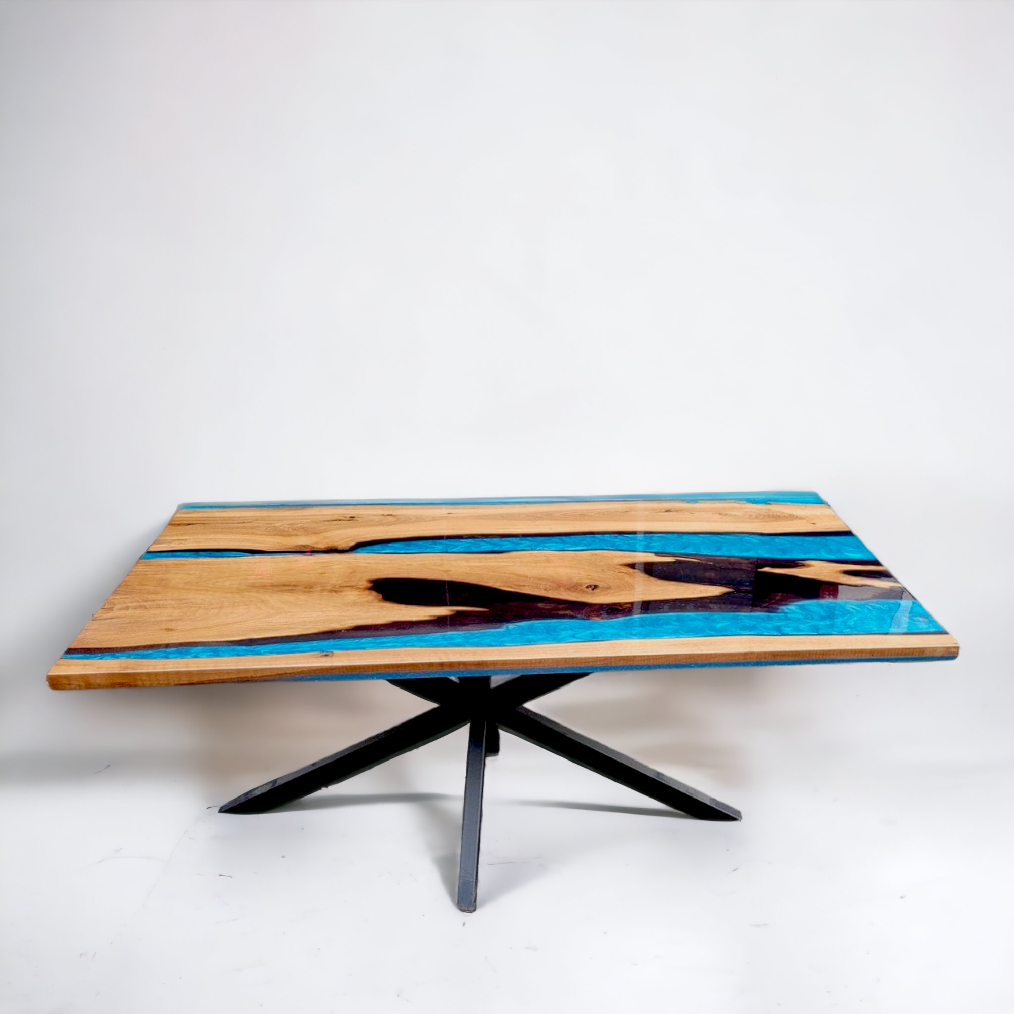 Blue Resin River Walnut Epoxy Table - 180*90*5 cm Table Top with Metal Legs
