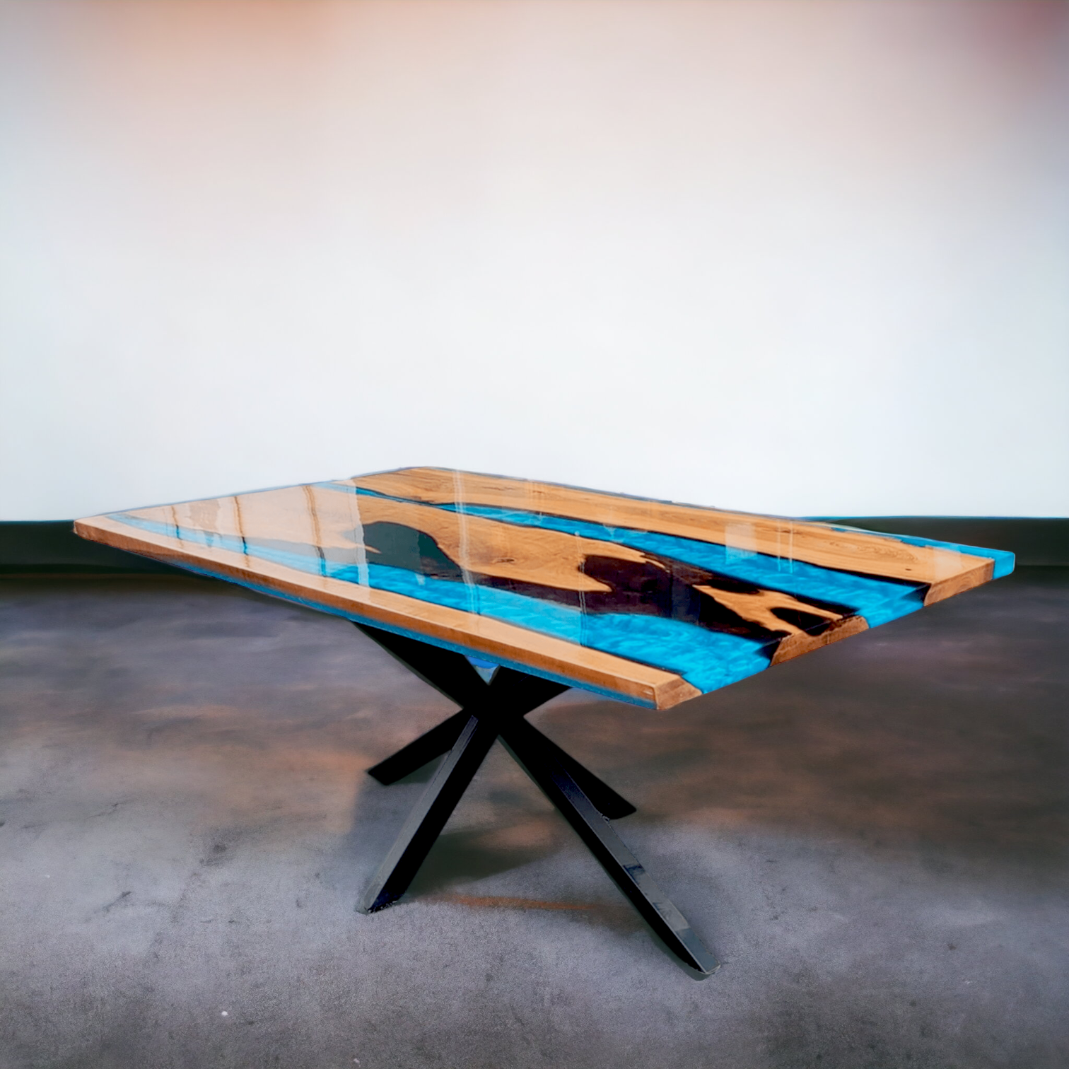 Blue Resin River Walnut Epoxy Table - 180*90*5 cm Table Top with Metal Legs