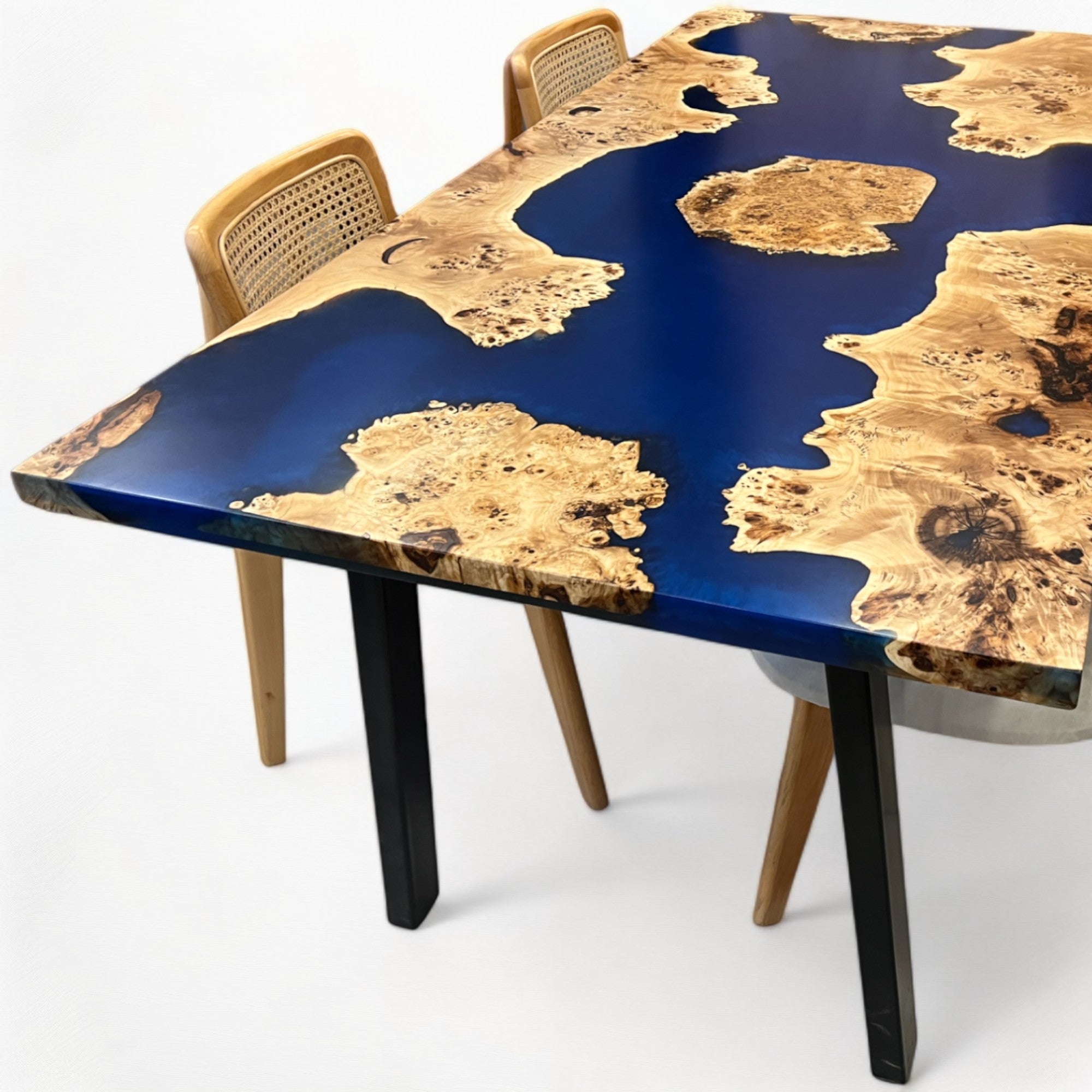 Blue Resin Dining Table - Blue Mappa Burl Resin Epoxy Table