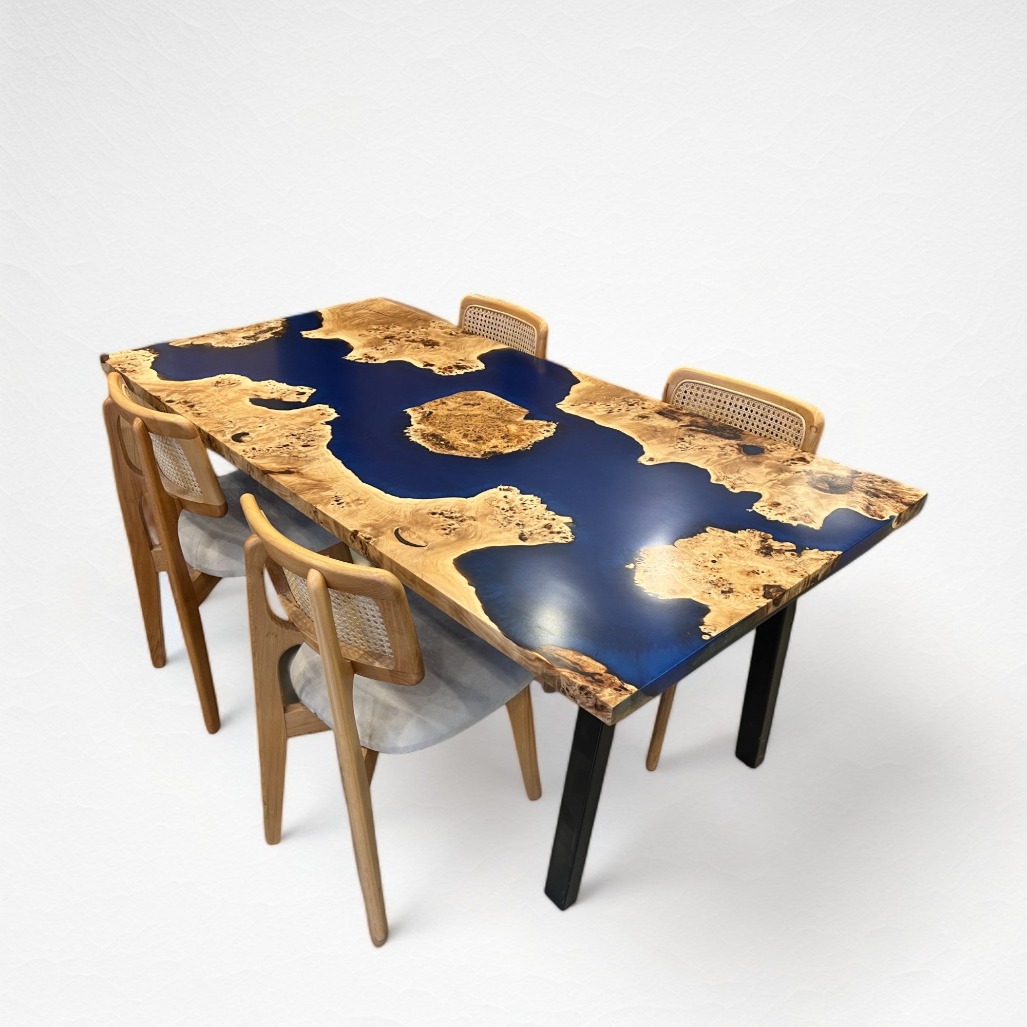 Blue Resin Dining Table - Blue Mappa Burl Resin Epoxy Table