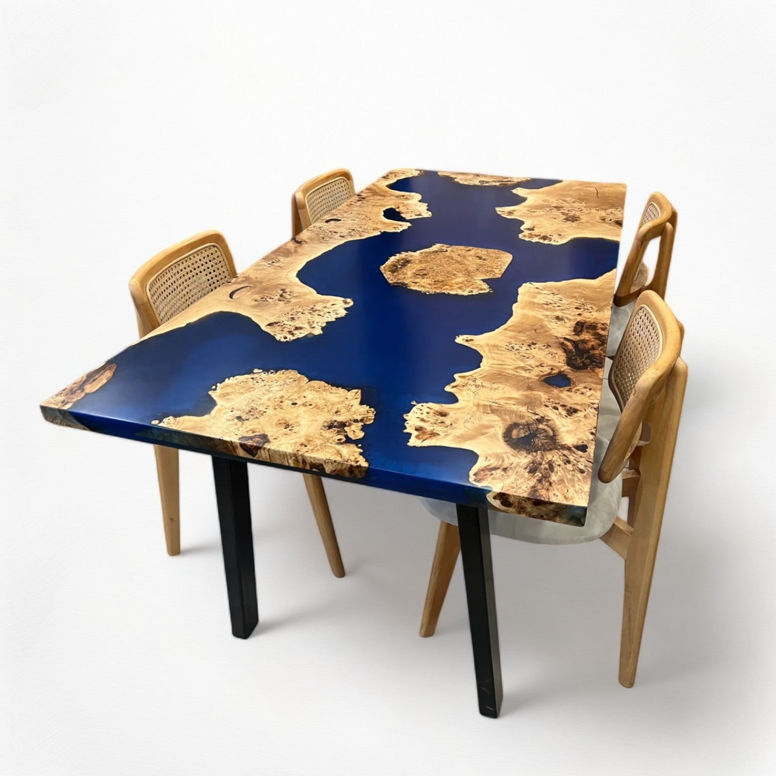 Blue Resin Dining Table - Blue Mappa Burl Resin Epoxy Table