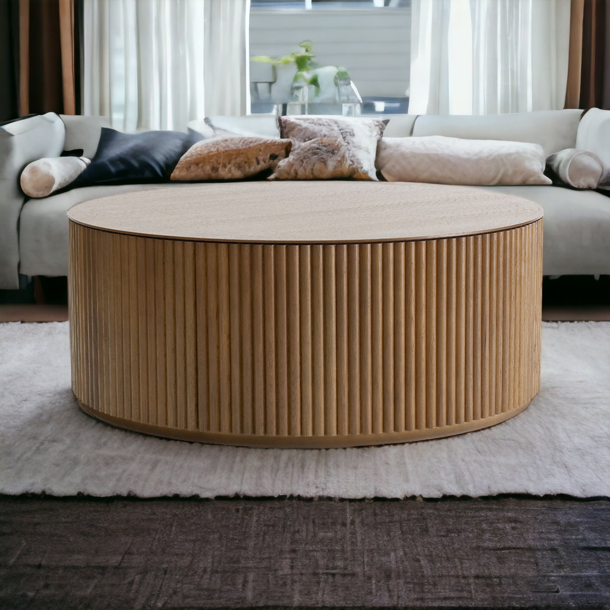 Japandi Style Round Wood Coffee Table
