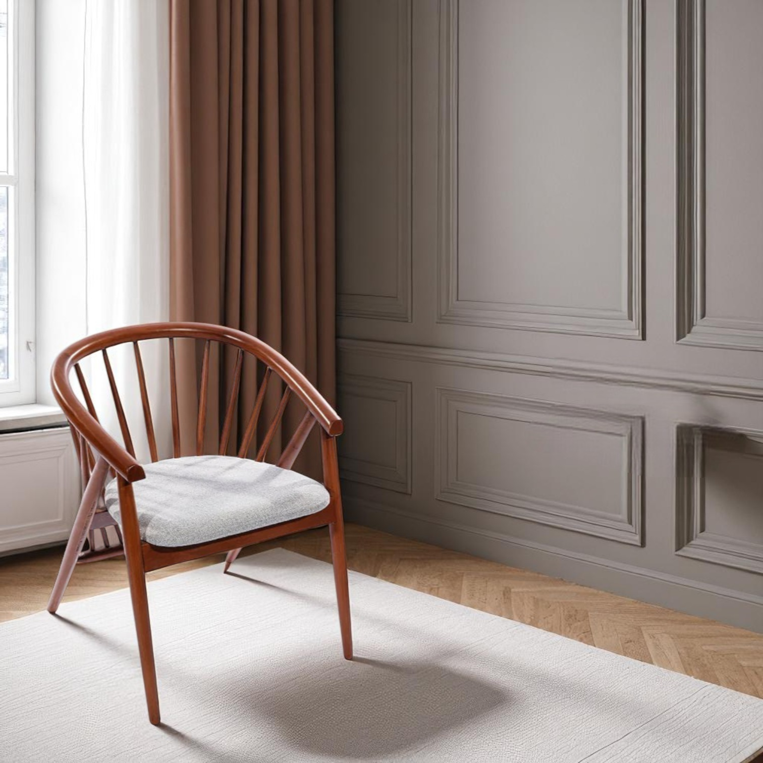 Modern Spindle Back Walnut Colour Wood Chair