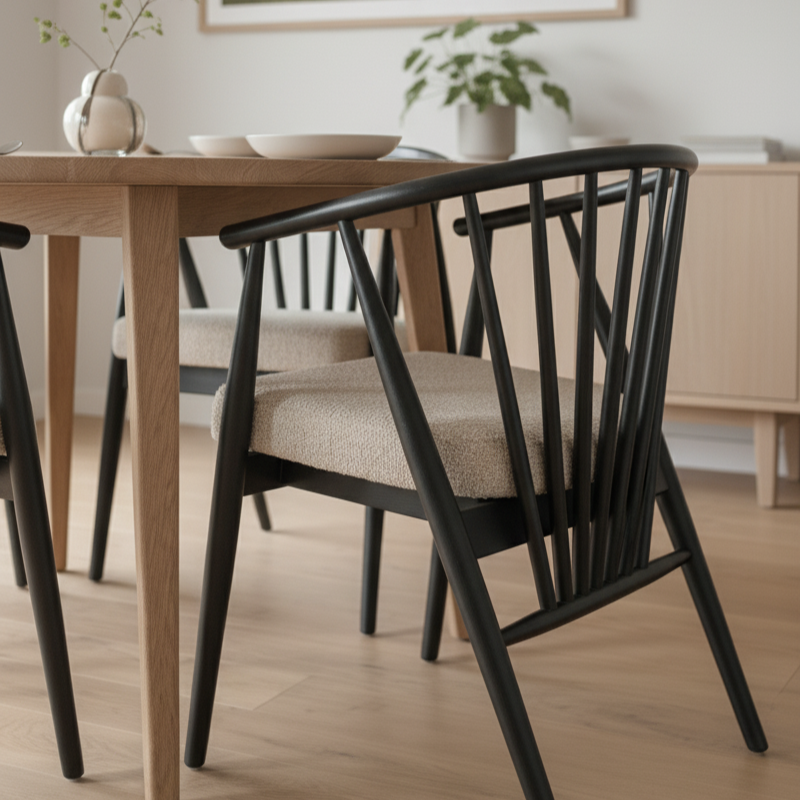 Stylish Black Wood Dining Chair with Curved Design