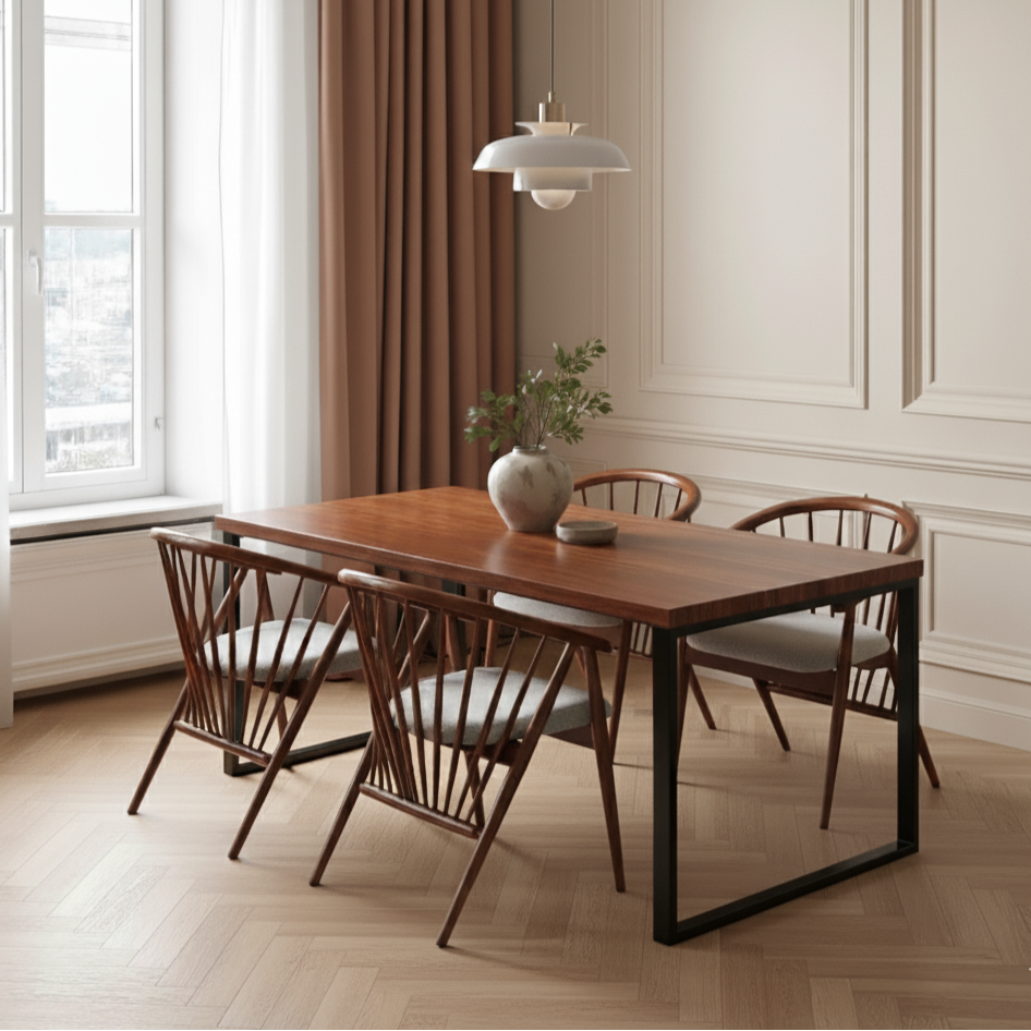 Modern Spindle Back Walnut Colour Wood Chair