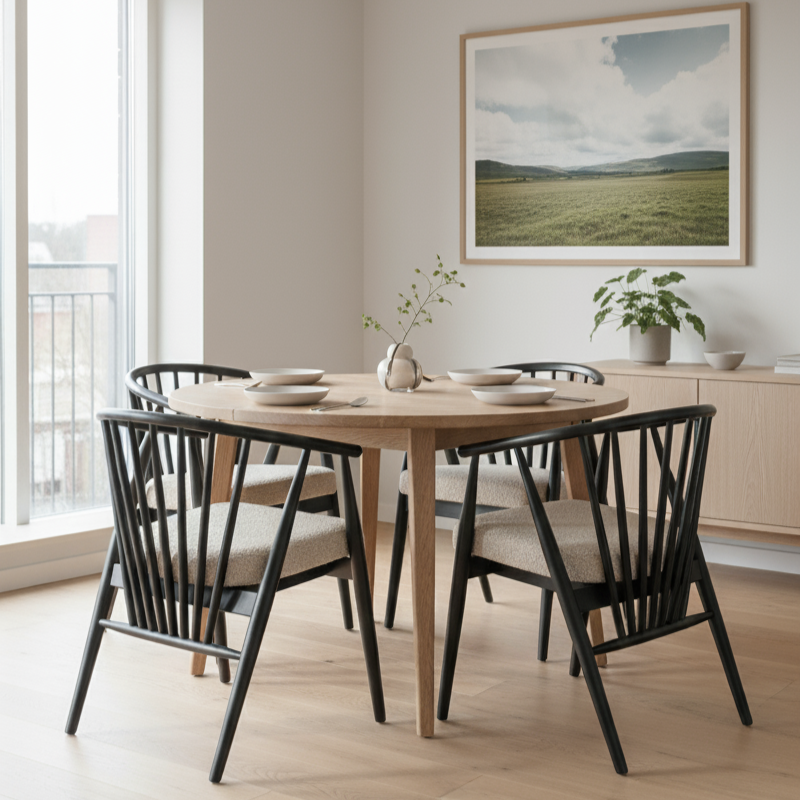 Stylish Black Wood Dining Chair with Curved Design