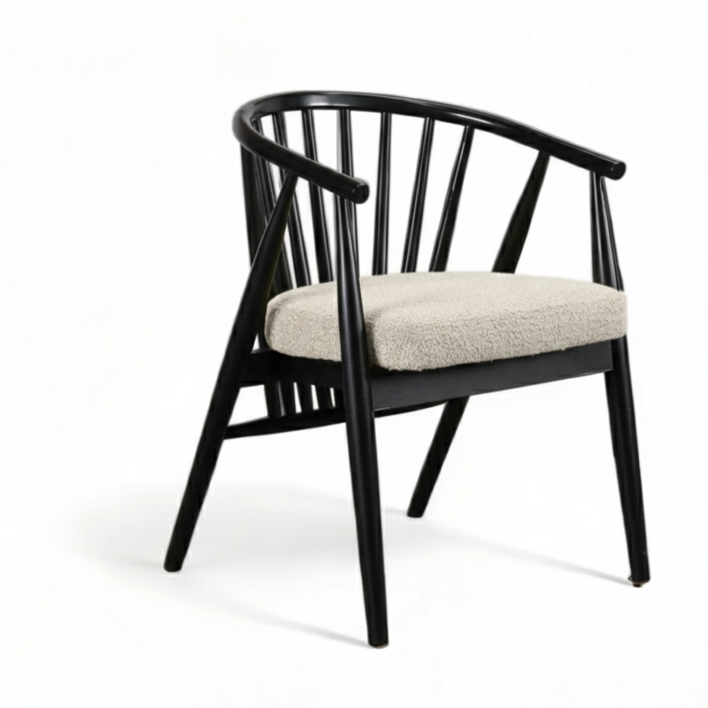 Stylish Black Wood Dining Chair with Curved Design