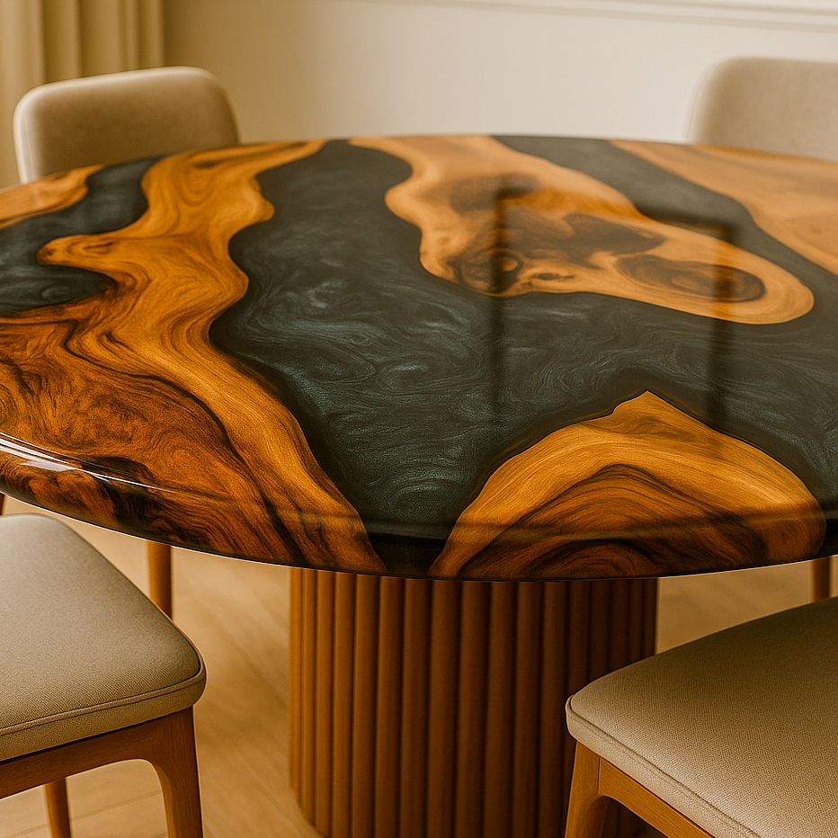 Round Epoxy Resin River Table with Metal Leg