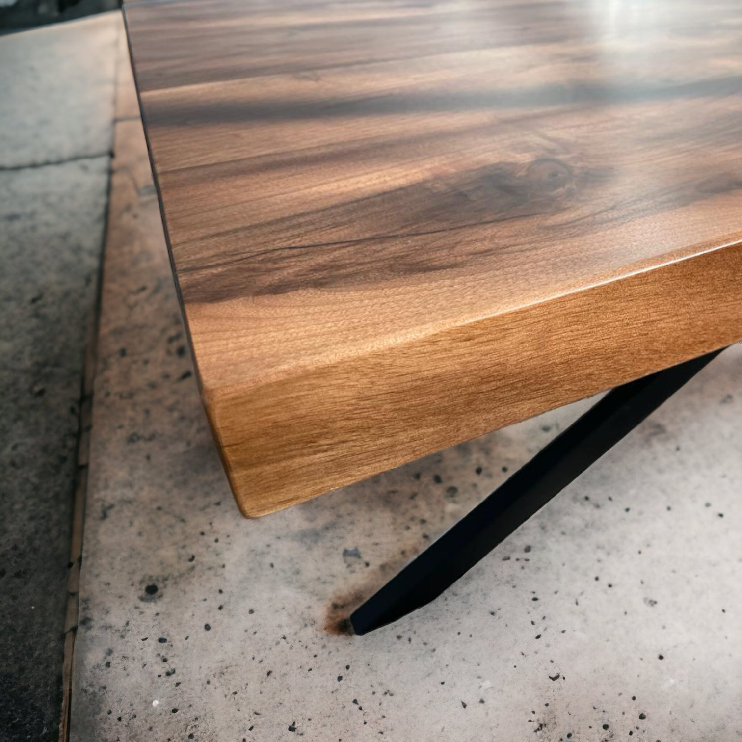 Straight Edge Walnut Dining Table & Conference Room Table with Metal Legs |  Industrial Design Walnut Table