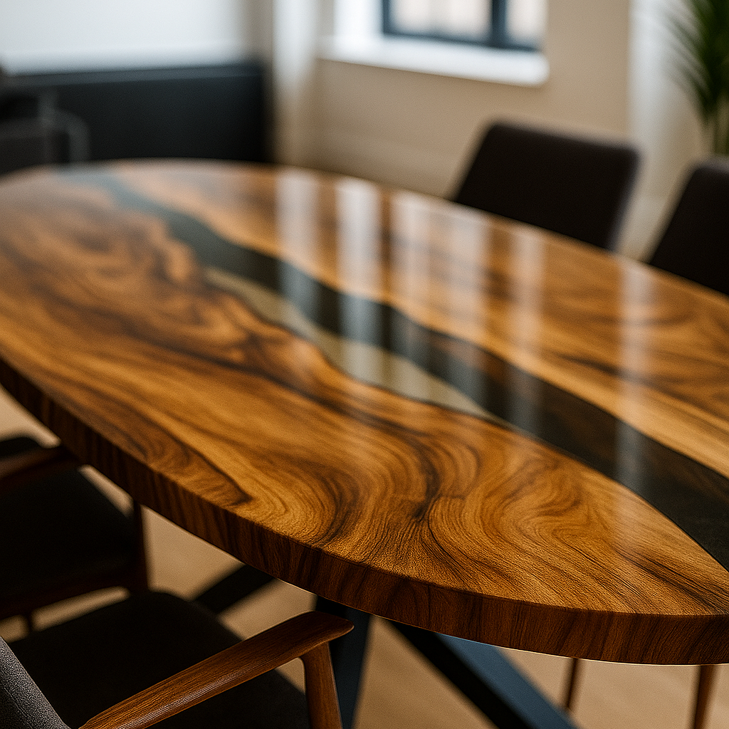 Oval Ellipse Walnut Transparent Epoxy Conference Table