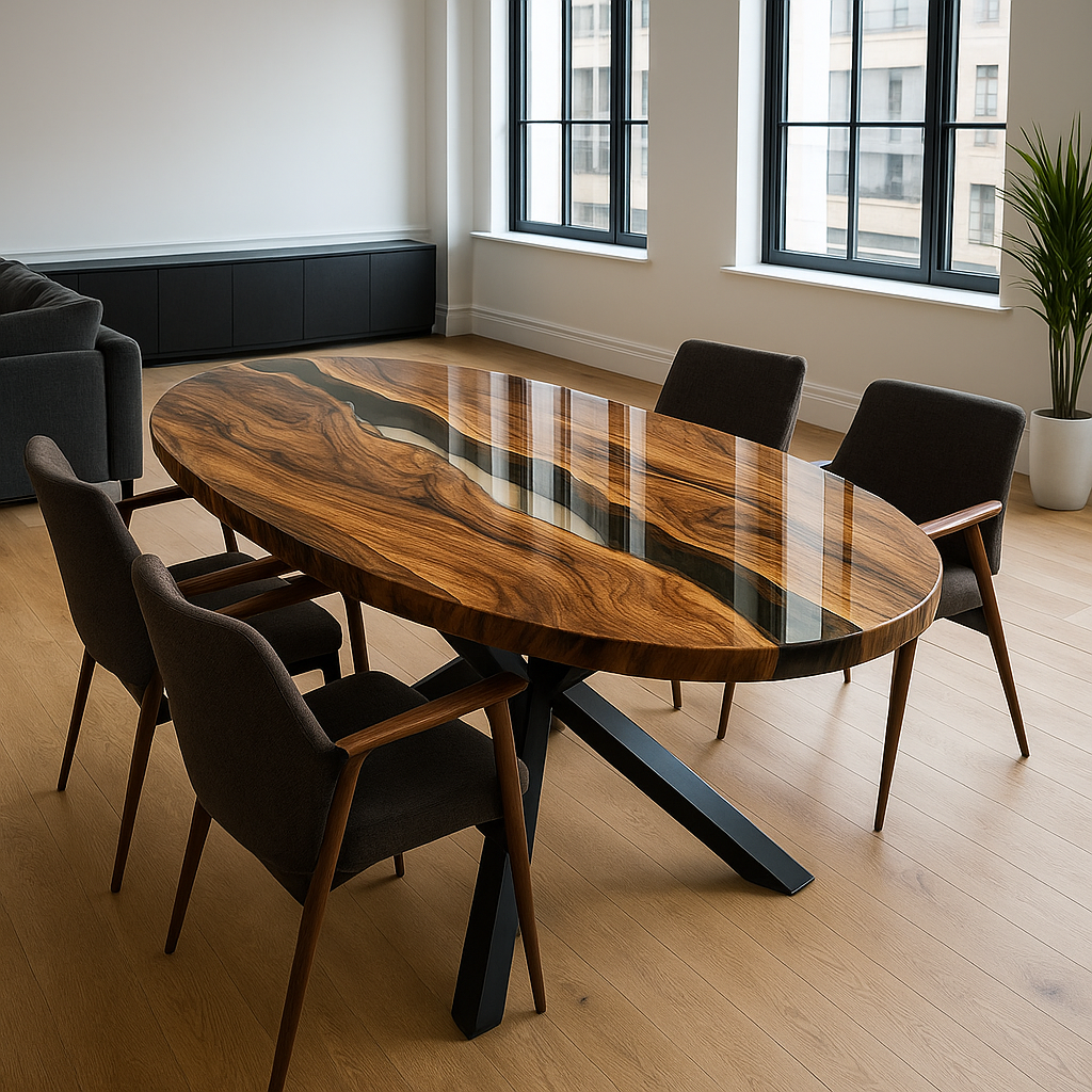 Oval Ellipse Walnut Transparent Epoxy Conference Table