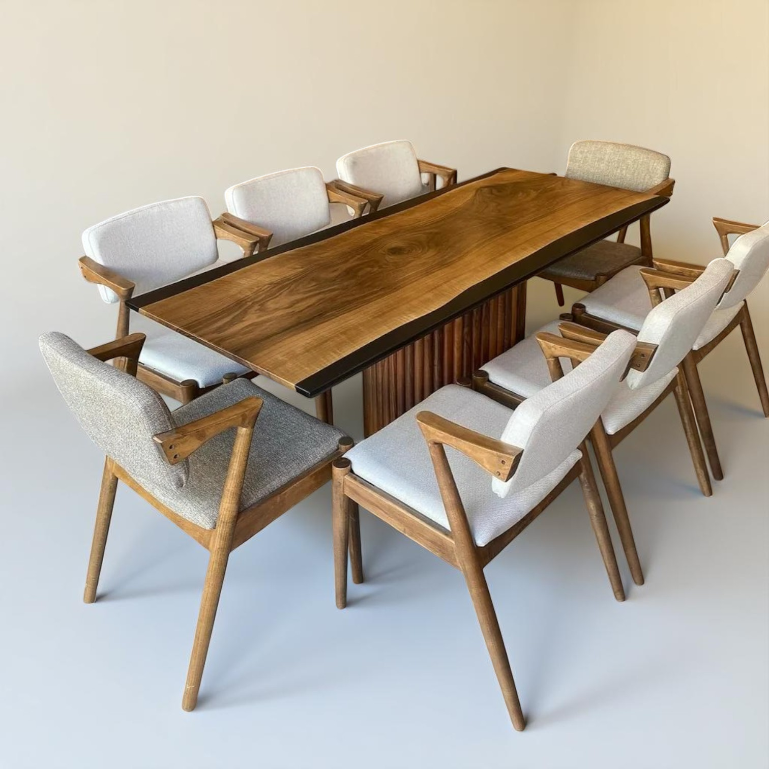 One Piece Walnut Black Epoxy Resin Conference Table