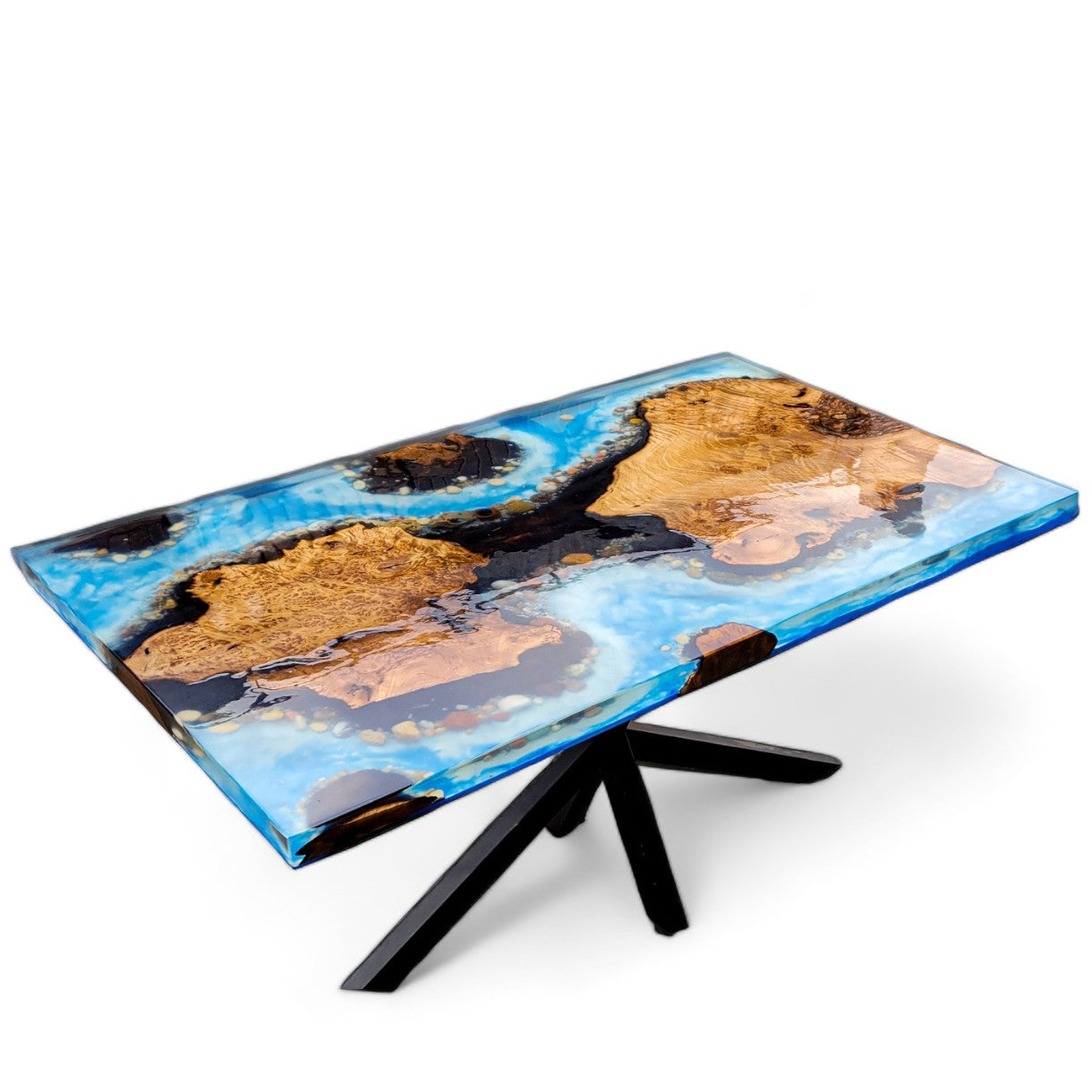 Blue Island Epoxy Walnut Resin River Live Edge Table