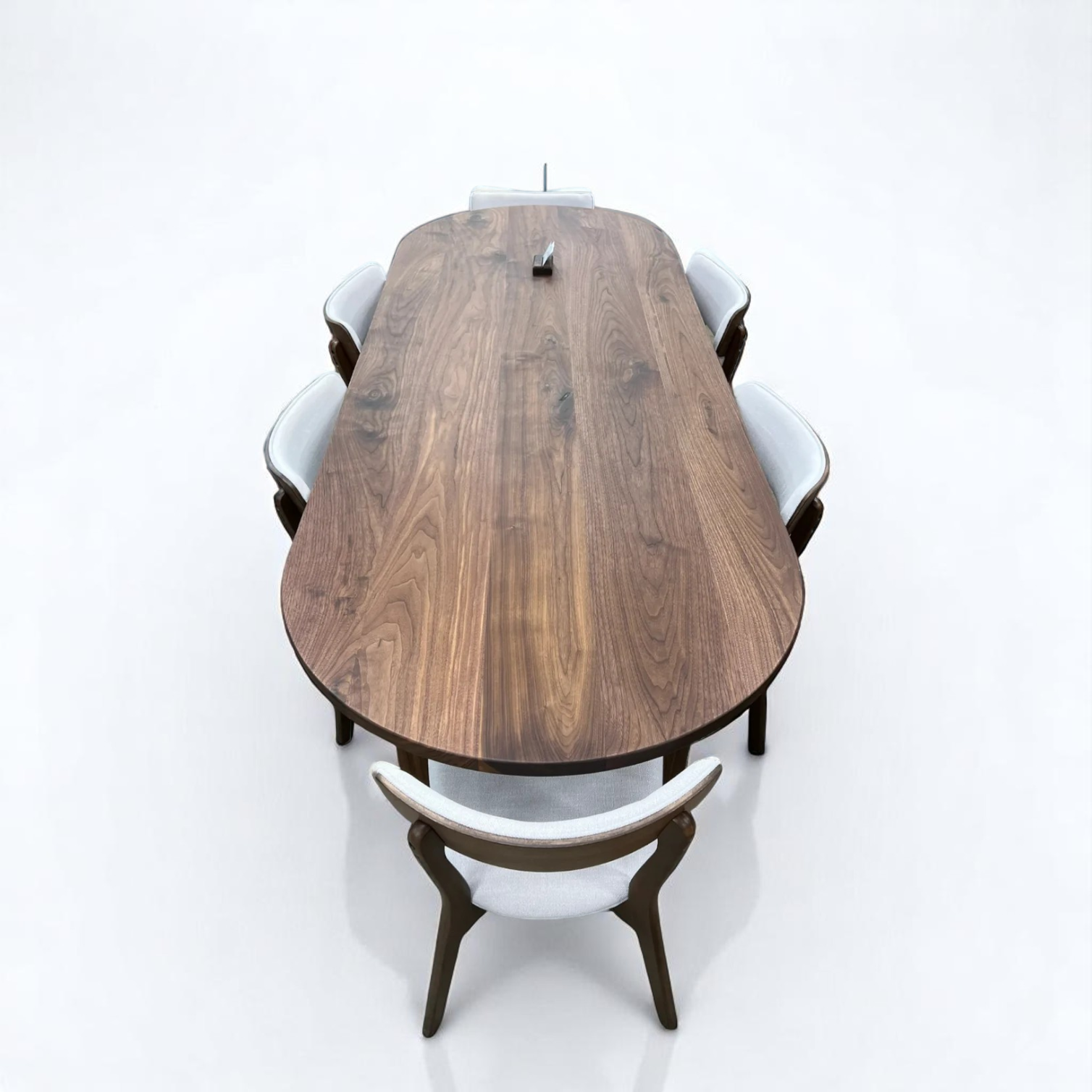 Oval Dark Walnut Dining Table with Walnut Wood Double Pedestal