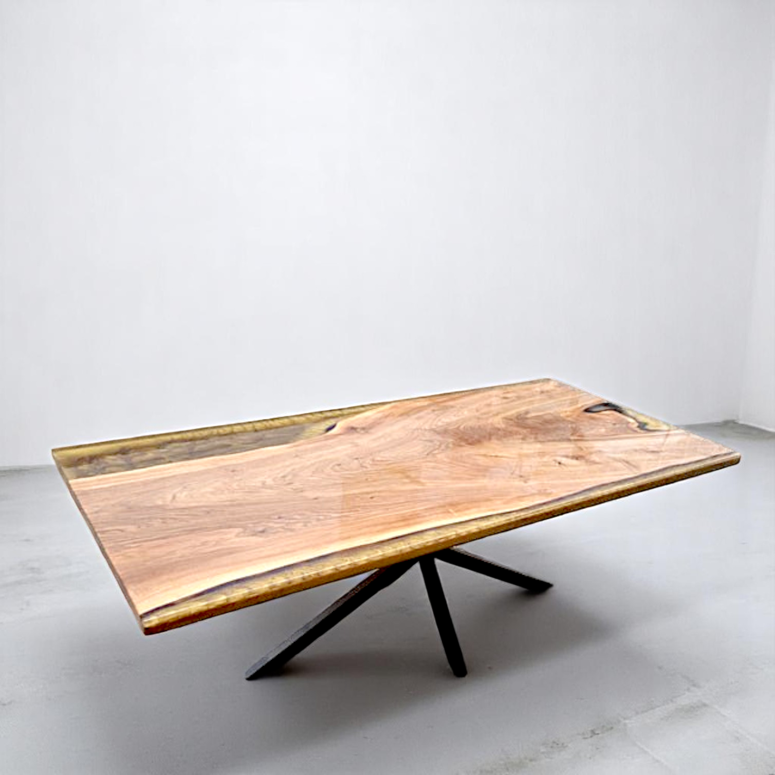 One Piece Walnut Epoxy Gold Walnut Live Edge Table